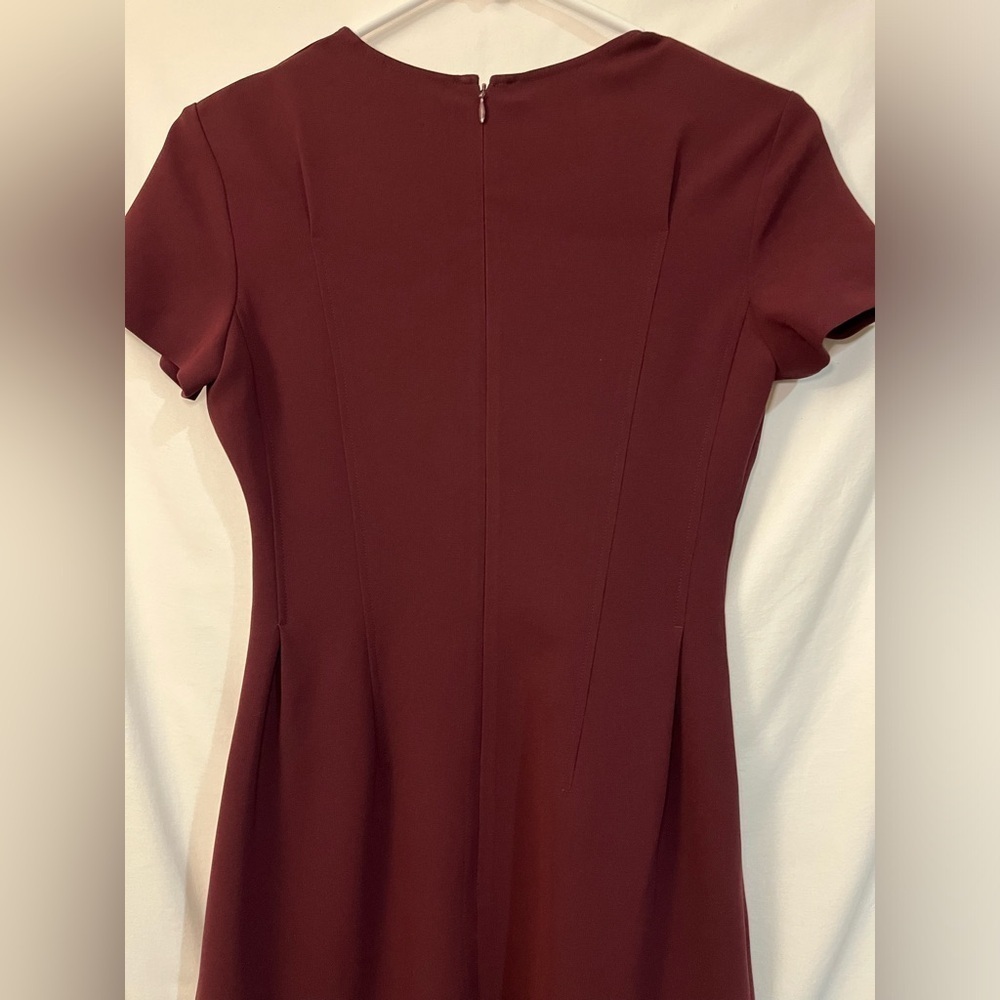 Theory Burgundy Admiral Crepe Fit & Flare Shirt Sleeve Round Neck Dress Sz 00 - Picture 7 of 16